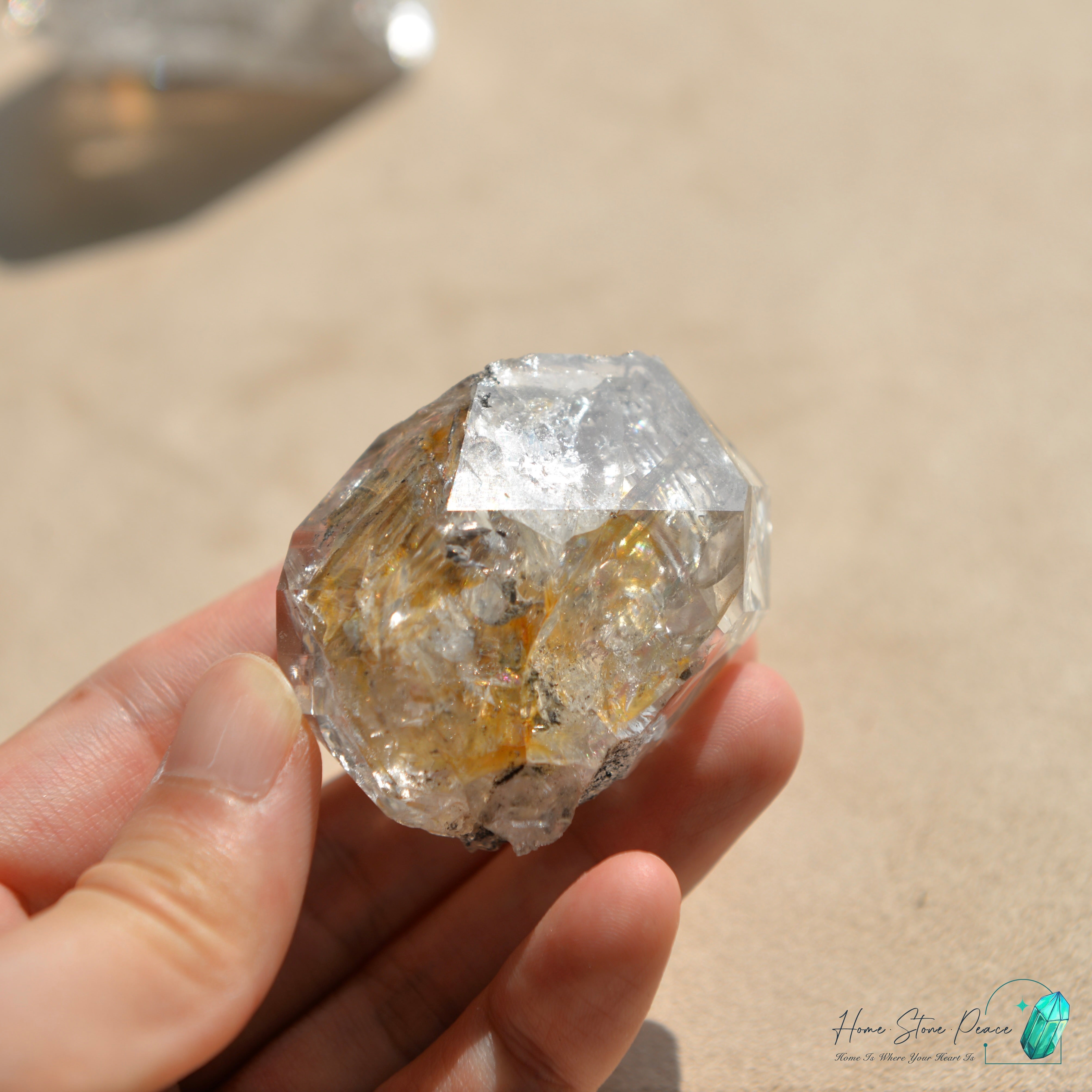 美國紐約彩虹骸骨黑金赫基蒙鑽石 Rainbow New York Herkimer Diamond with Golden Healer & Hydrocarbon