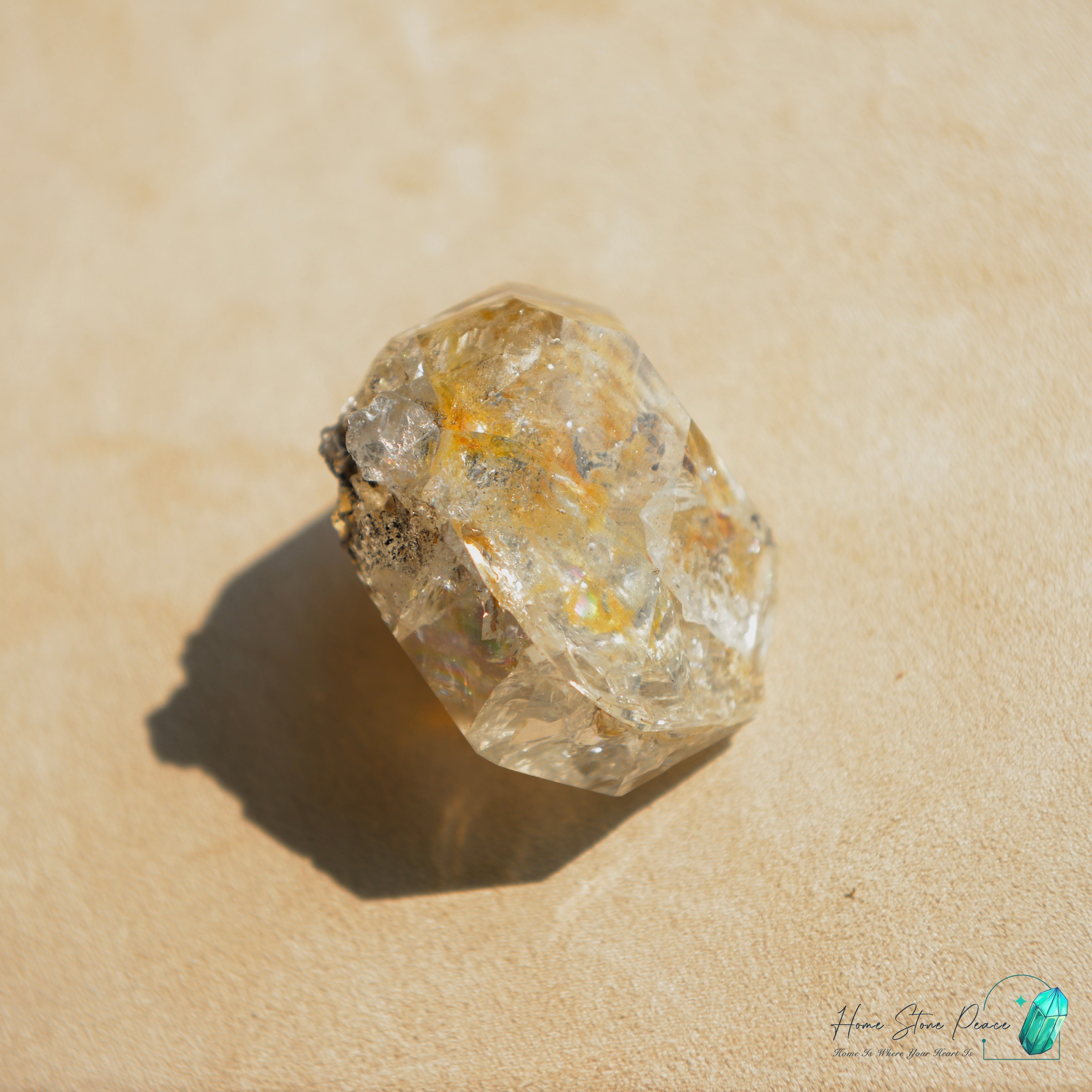 美國紐約彩虹骸骨黑金赫基蒙鑽石 Rainbow New York Herkimer Diamond with Golden Healer & Hydrocarbon