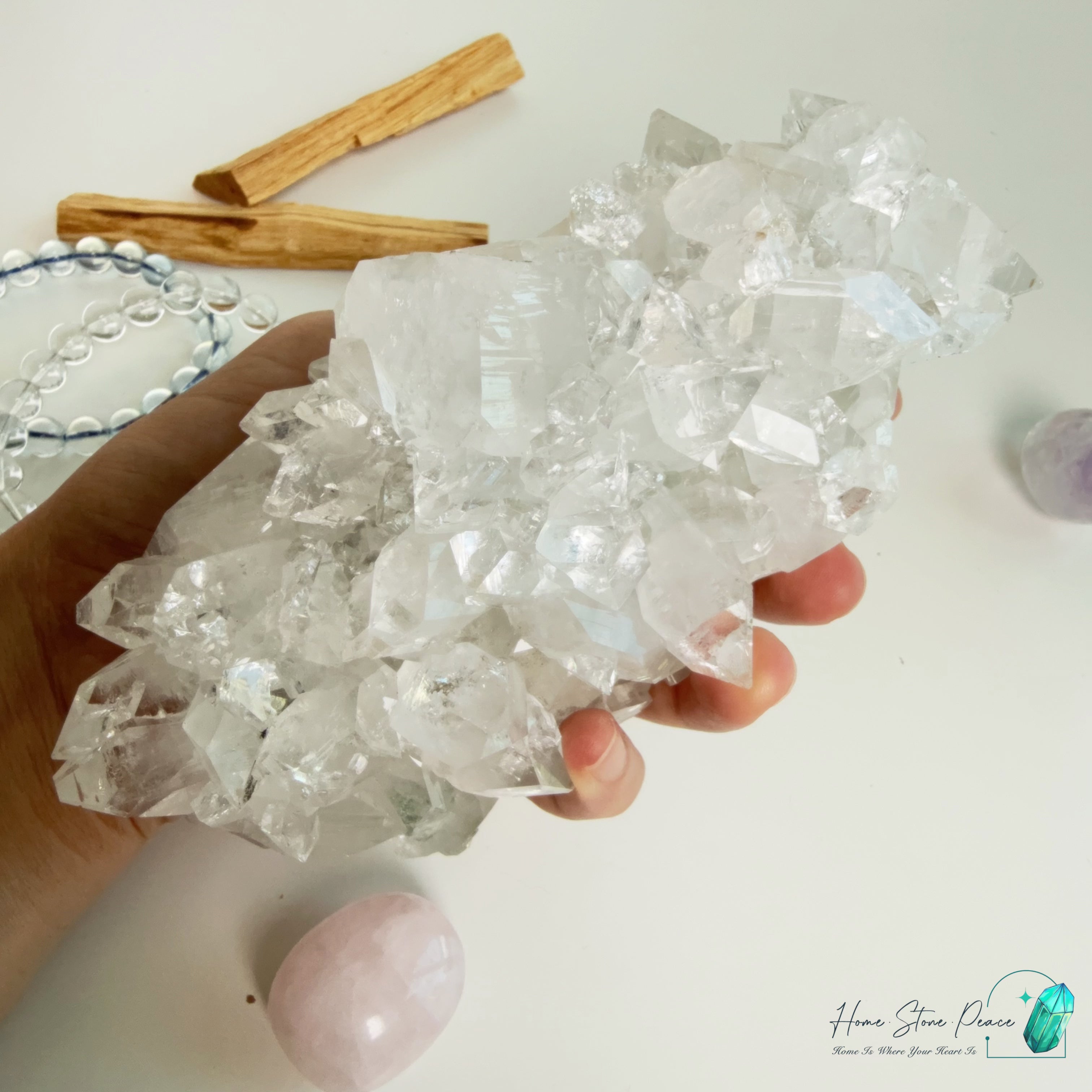 鑽石魚眼石(長條花球狀) Diamond Apophyllite Cluster