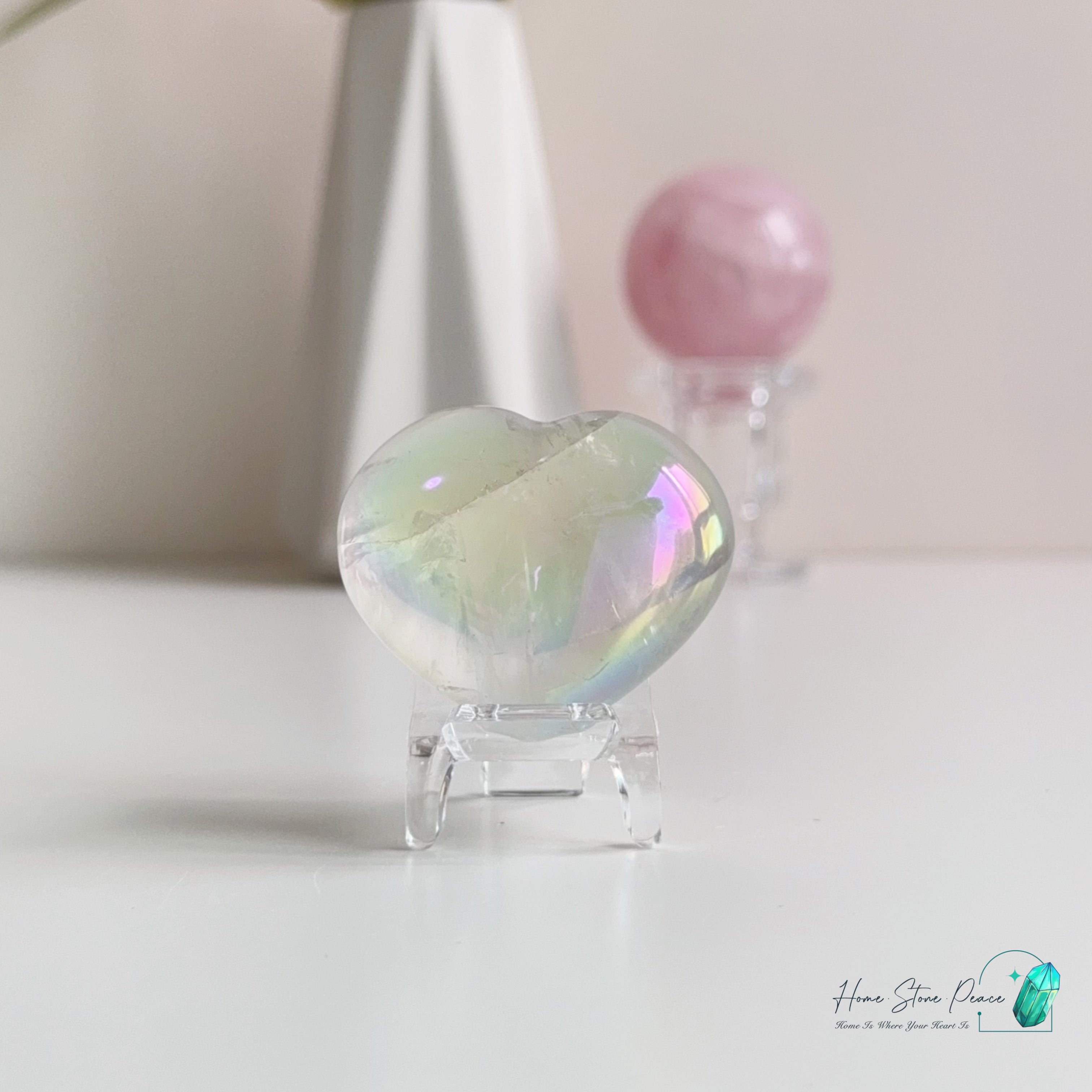 天使光鍍彩白水晶心 Aura Clear Quartz Heart