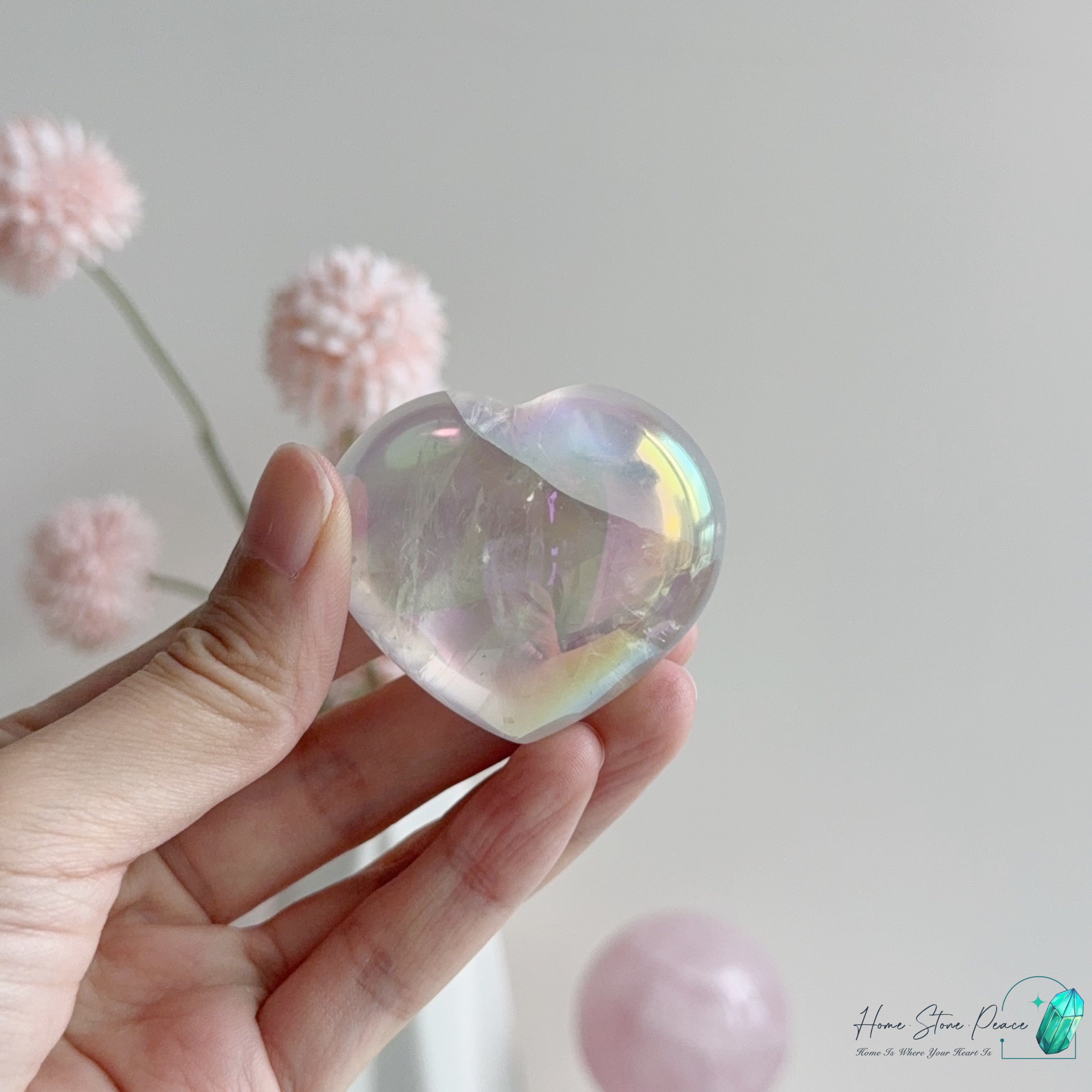 天使光鍍彩白水晶心 Aura Clear Quartz Heart