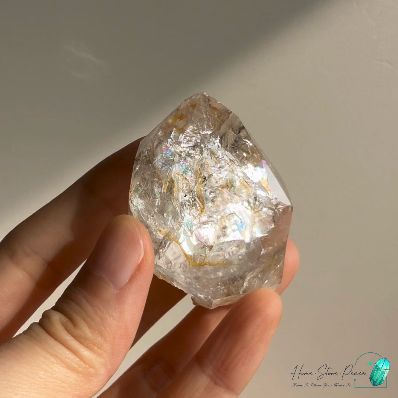 美國紐約黄金療癒者赫基蒙鑽石 New York Herkimer Diamond with Golden Healer with Rainbows