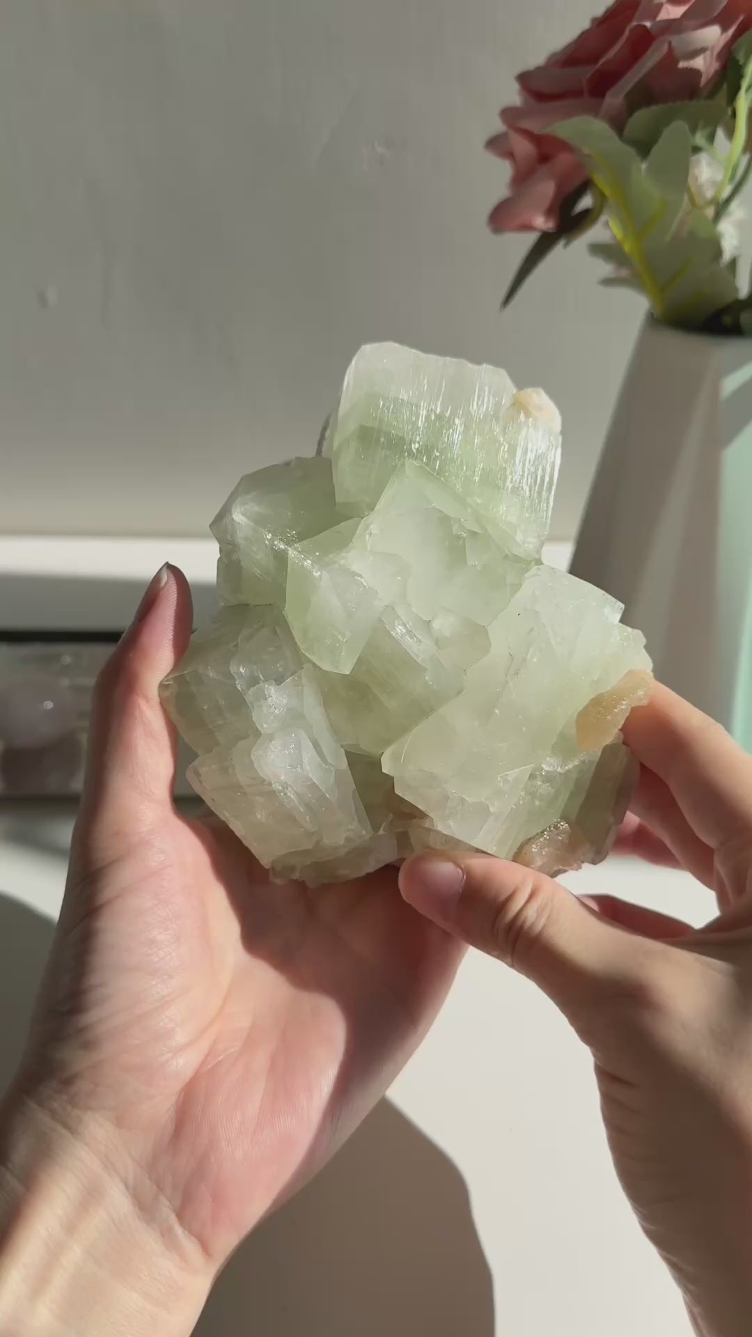 精品印度大顆綠魚眼石橙輝石沸石共生原石グリーンアポフィライト with